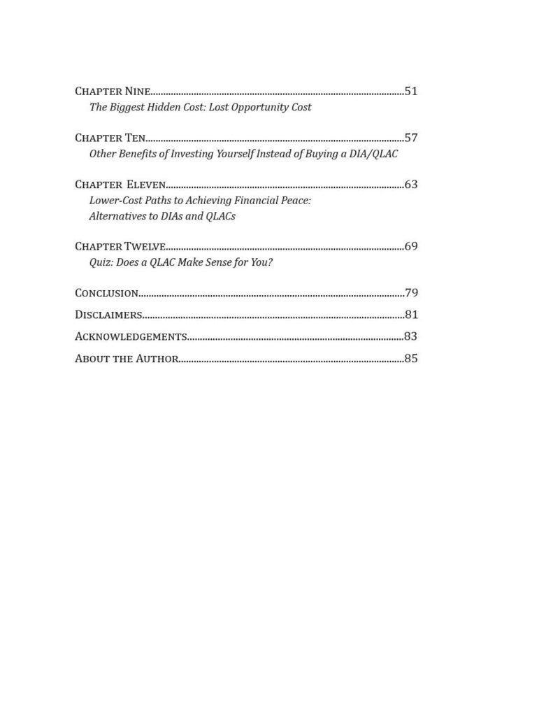 Table of contents of book on deferred annuities